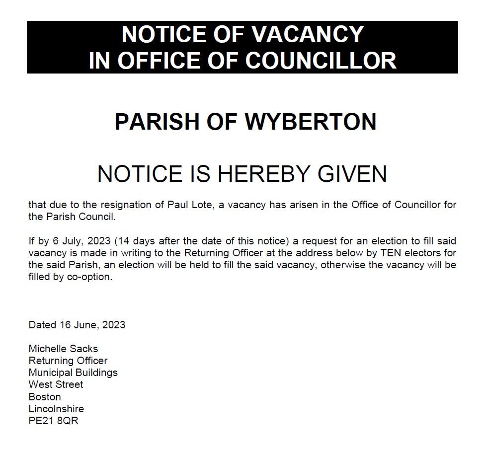 Notice of vacancy aug 23 1