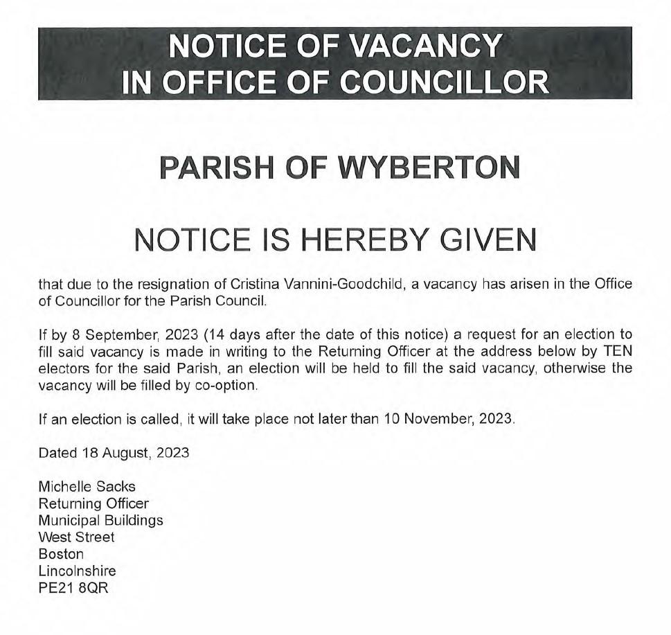 Notice of vacancy aug 23 2